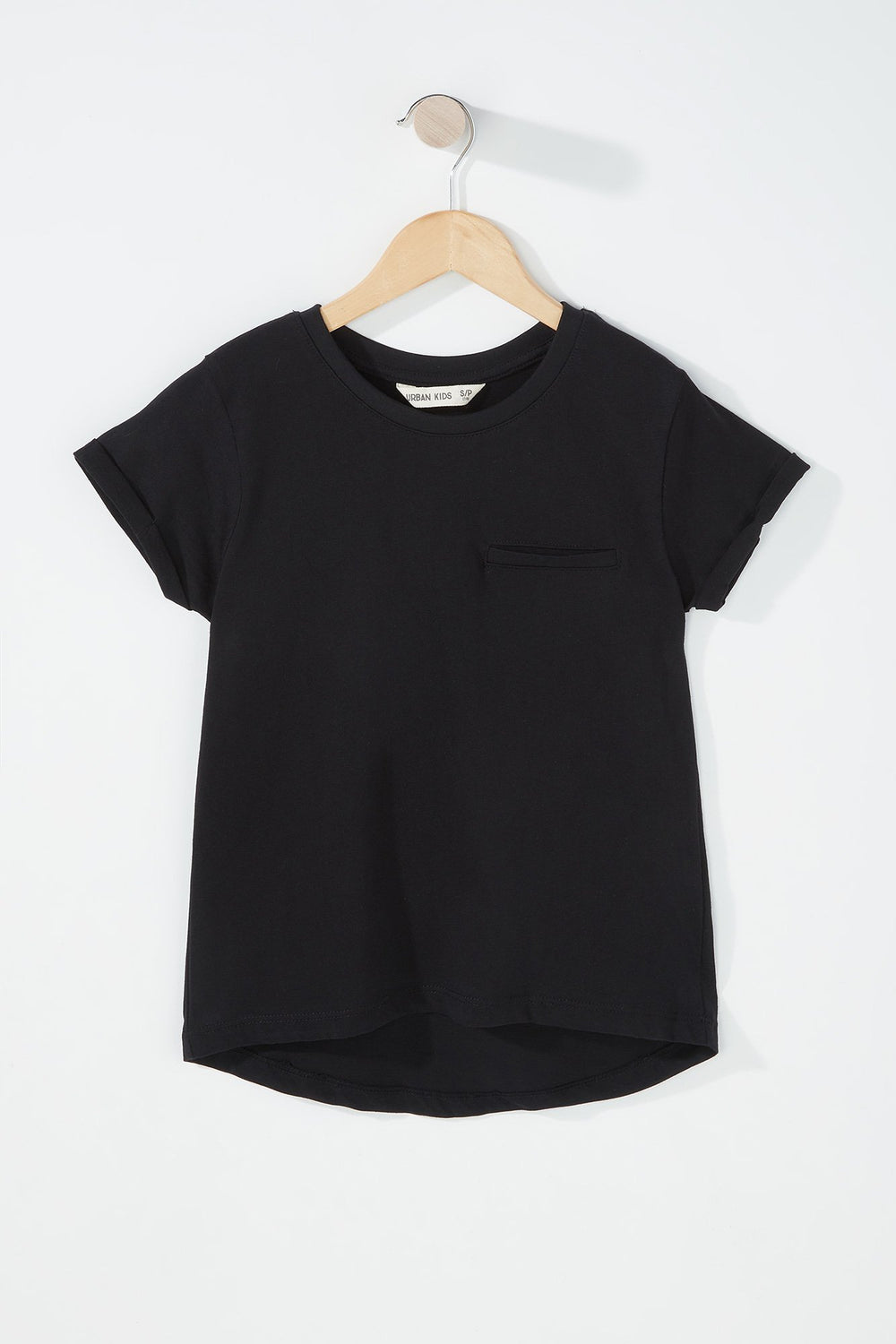 Kids T-shirt avec poche et ourlet arrondi pour fille Noir