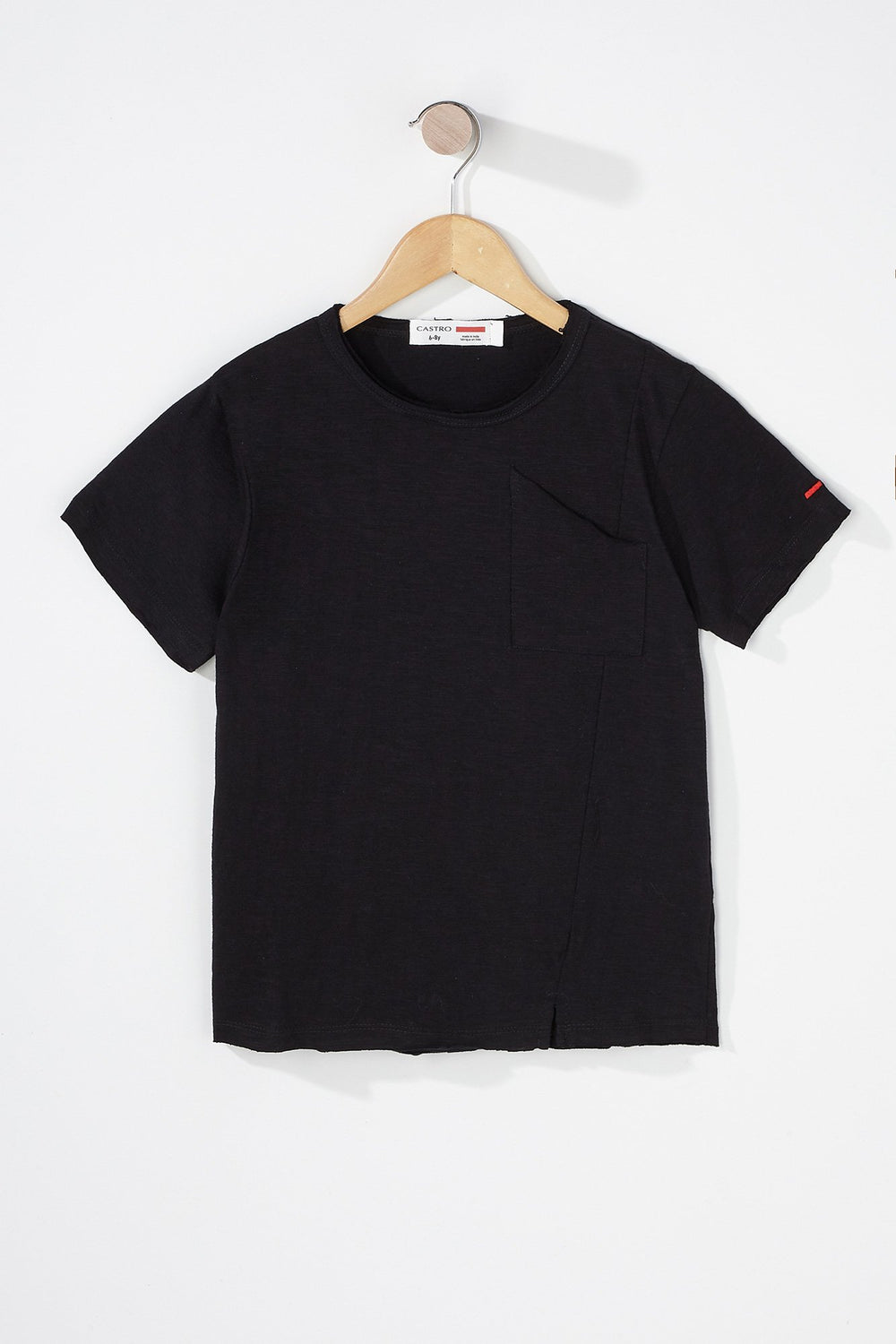 Kids T-shirt avec poche plaquée et encolure dégagée pour garçon Noir