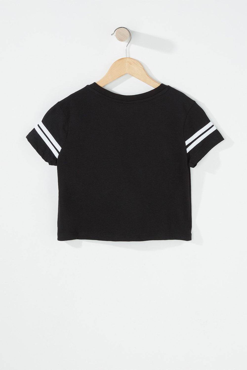 Kids T-shirt court rayé de style universitaire à imprimé Canada en paillettes réversibles pour fille Noir