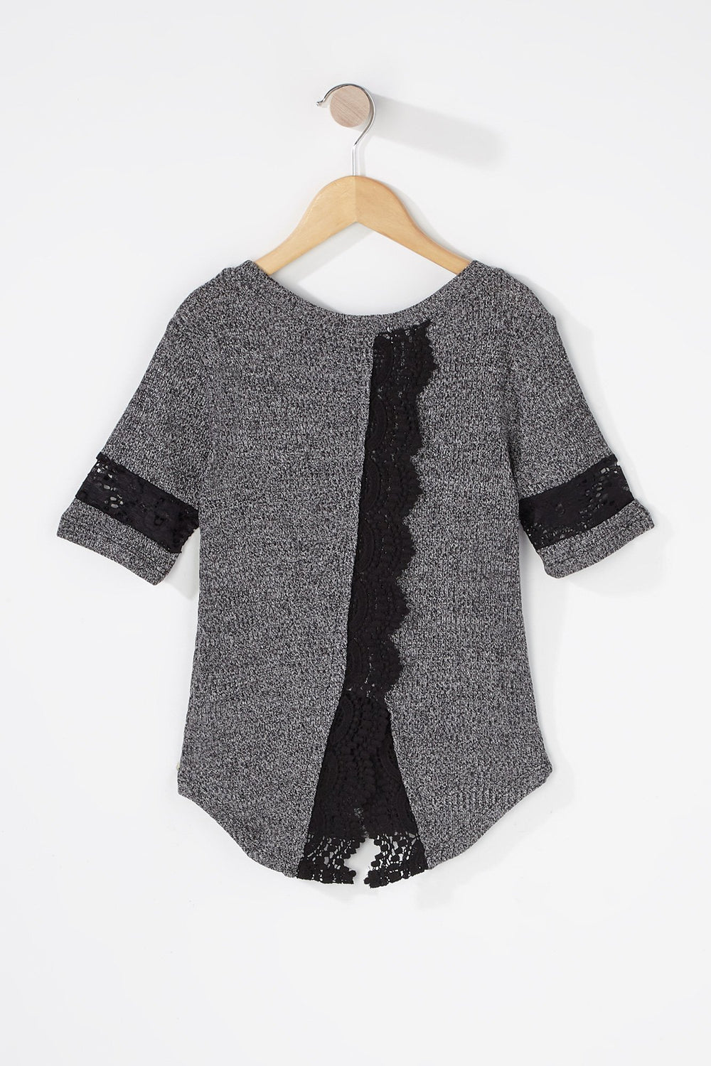 Kids T-shirt crocheté côtelé imprimé à ourlet arrondi Noir