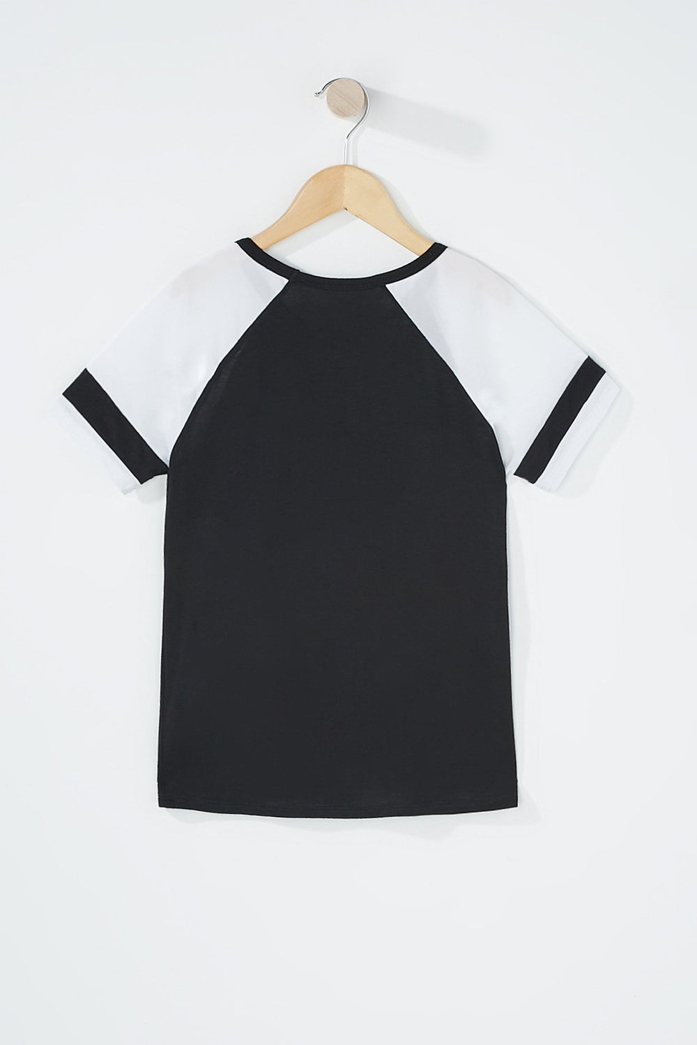 Kids T-shirt en filet rayé de style universitaire avec blocs de couleurs pour fille Noir