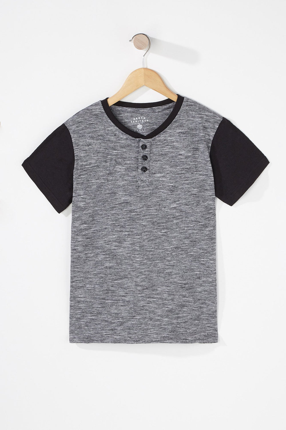 Kids T-shirt henley à blocs de couleurs pour garçon Noir