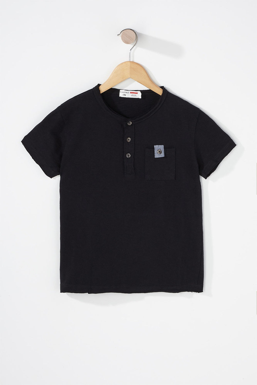 Kids T-shirt henley avec poche pour garçon Noir