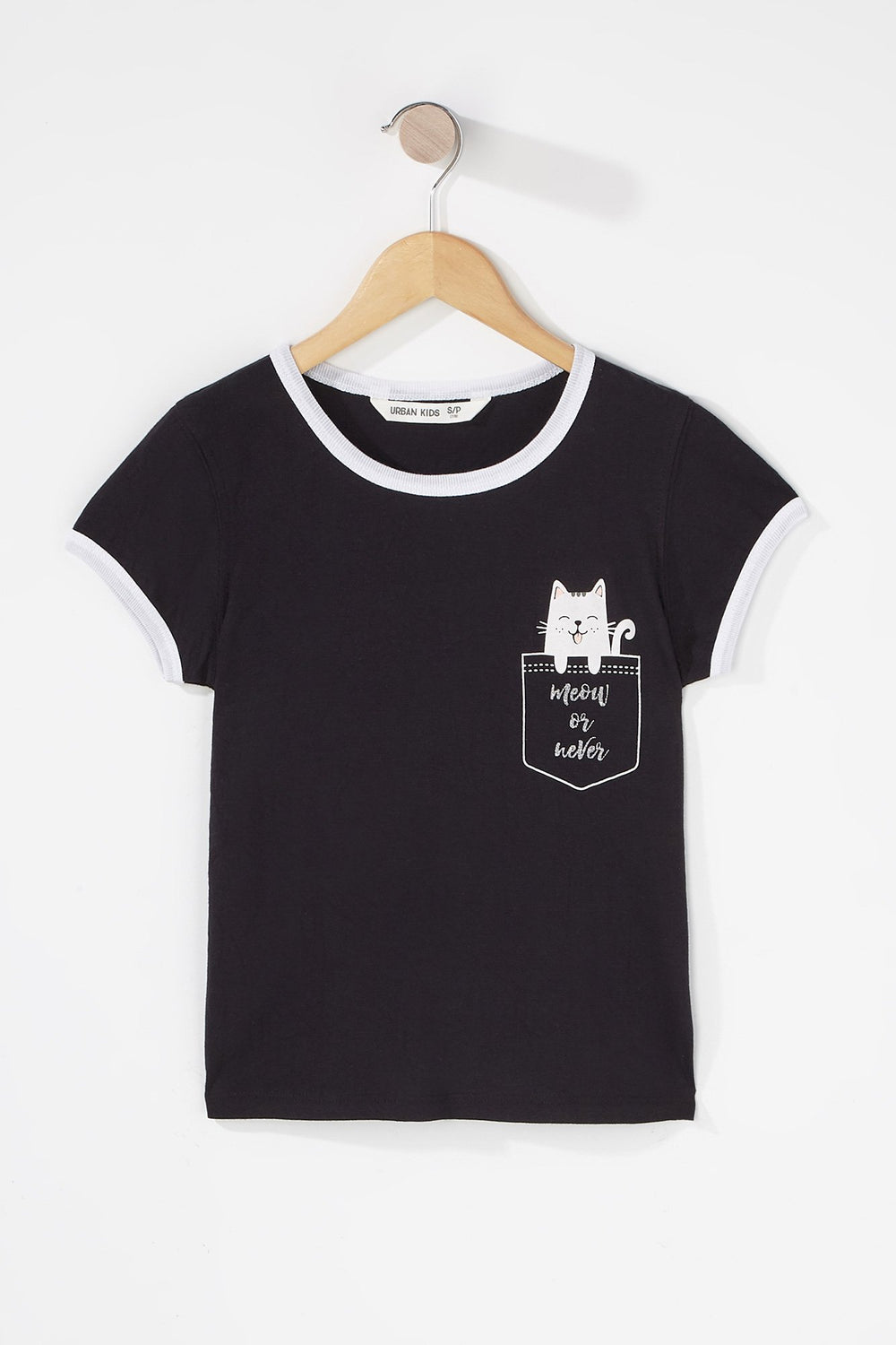 Kids T-shirt imprimé à liséré contrastant pour fille Noir