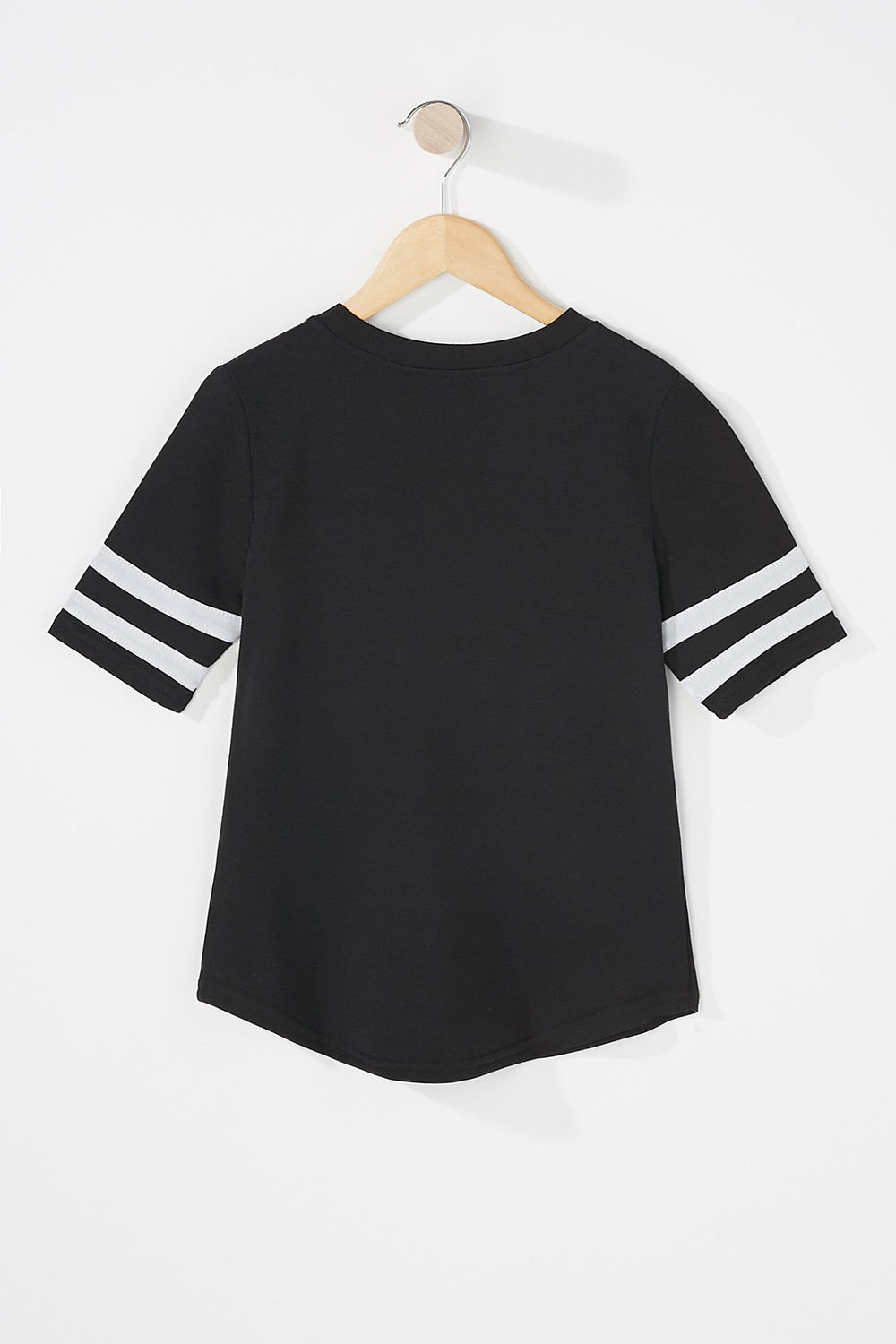 Kids T-shirt imprimé rayé de style universitaire à encolure en V pour fille Noir