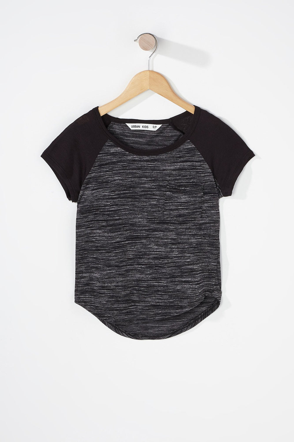 Kids T-shirt léger à blocs de couleurs et ourlet arrondi pour fille Noir