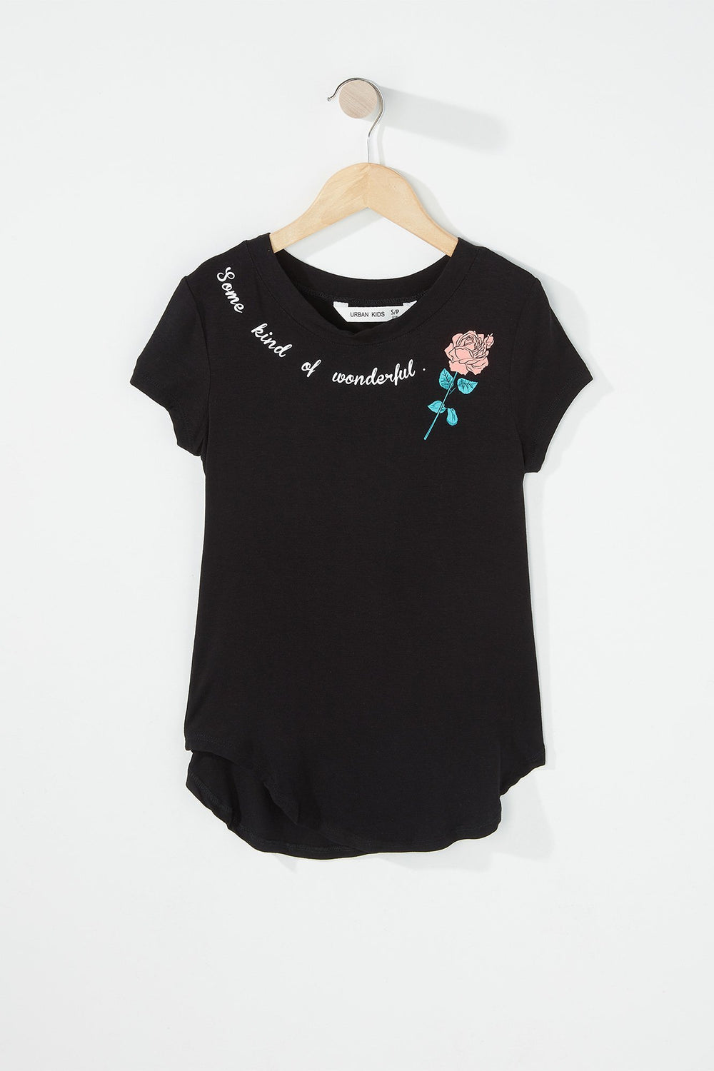 Kids T-shirt léger imprimé à ourlet arrondi pour fille Noir