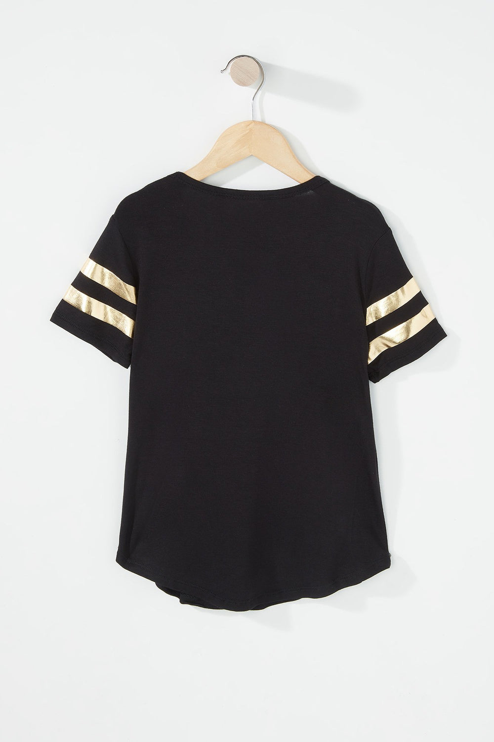Kids T-shirt léger rayé de style universitaire pouur fille Noir