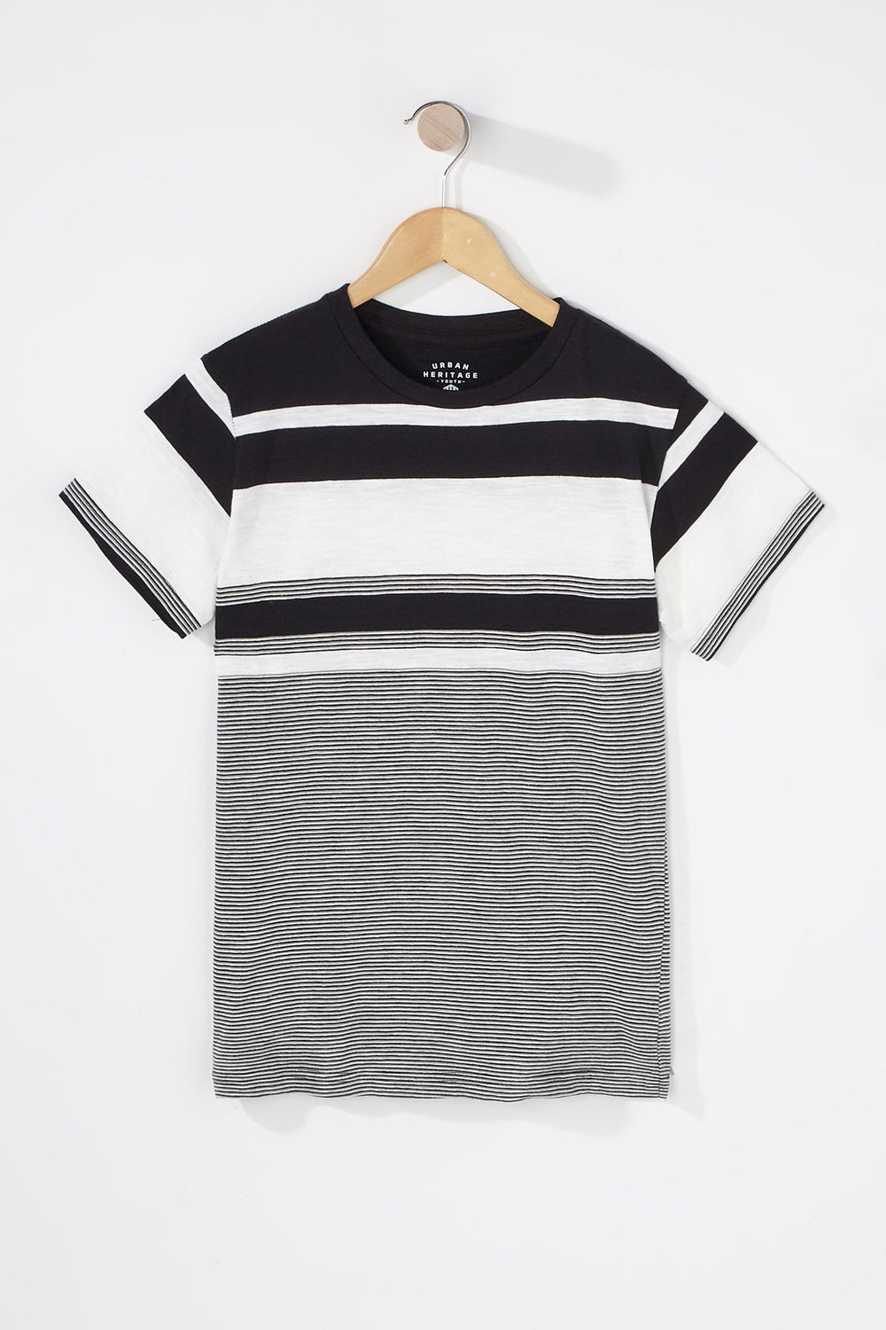 Kids T-shirt rayé à encolure dégagée pour garçon Noir