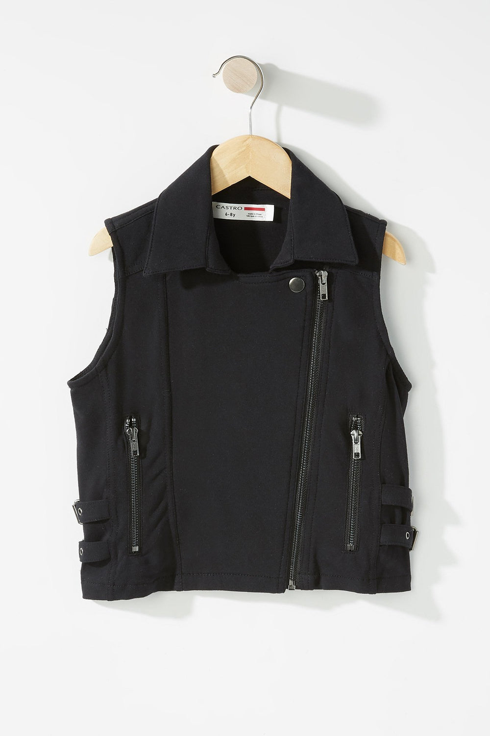 Kids Veste de style moto avec fermeture à glissière pour fille Noir