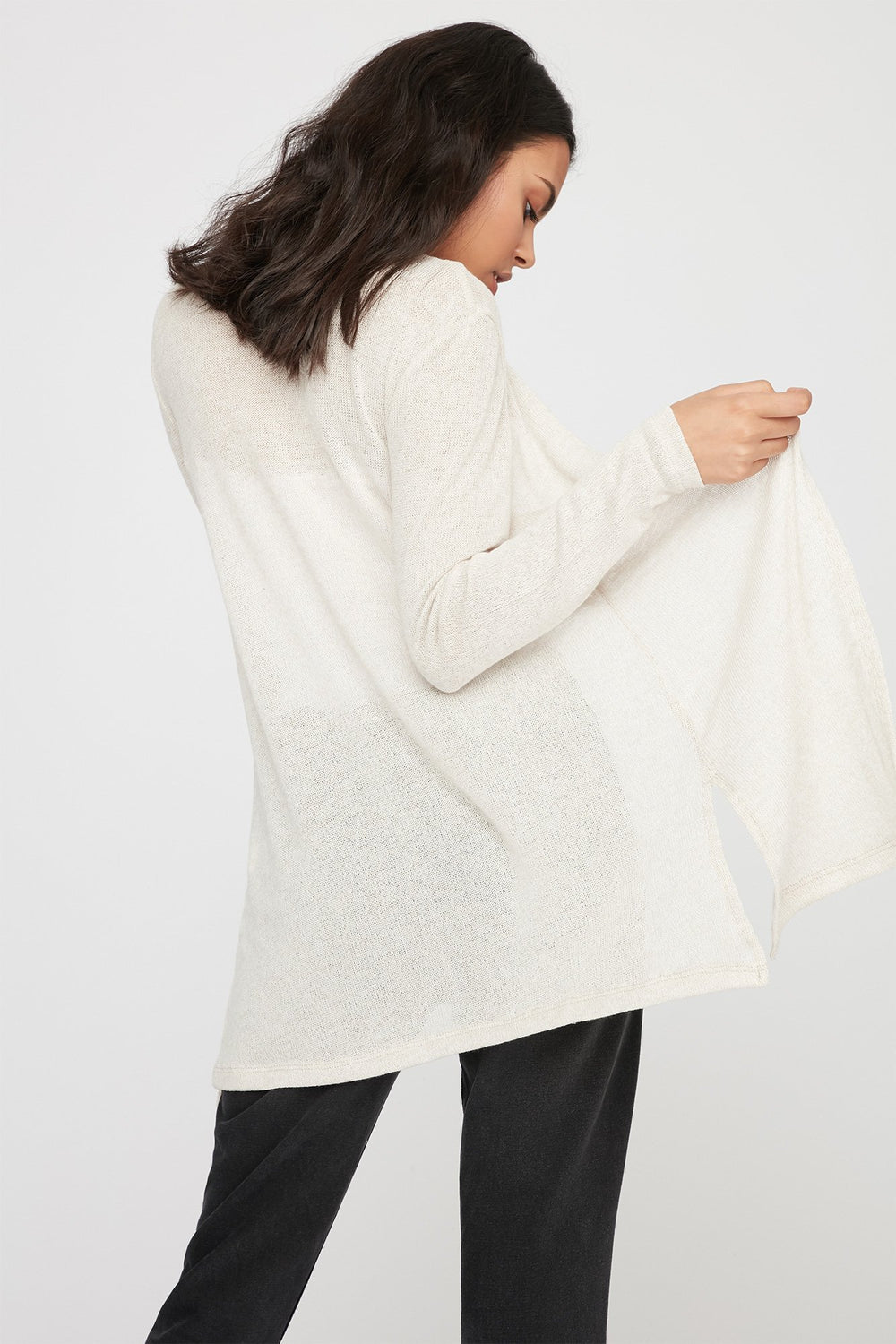 Women Open-Front Basic Longline Cardigan Oatmeal