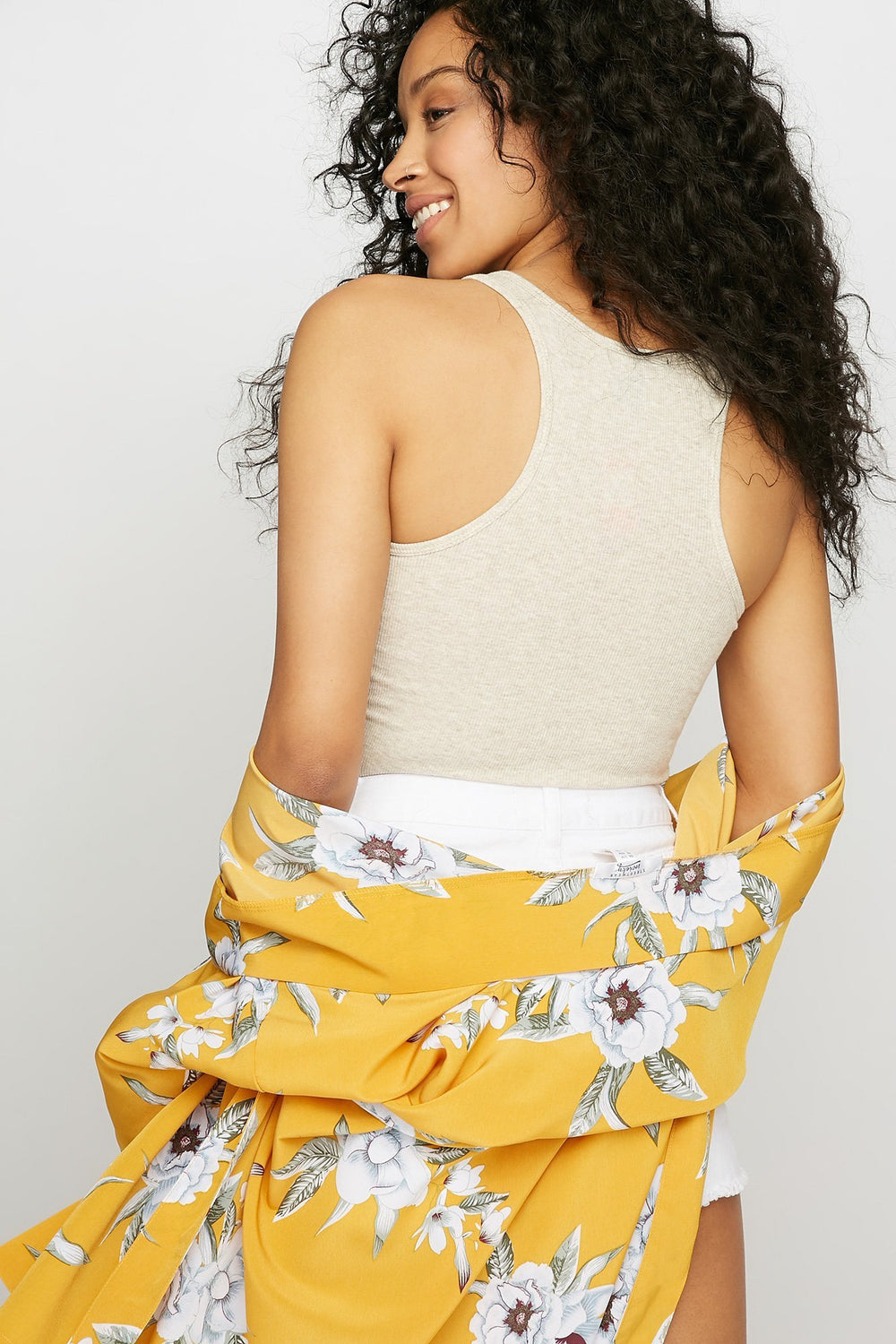 Women Ribbed Scoop Neck Racerback Tank Oatmeal