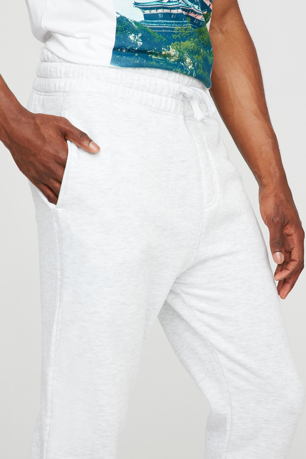 Men Slim Fleece Drawstring Jogger Oatmeal