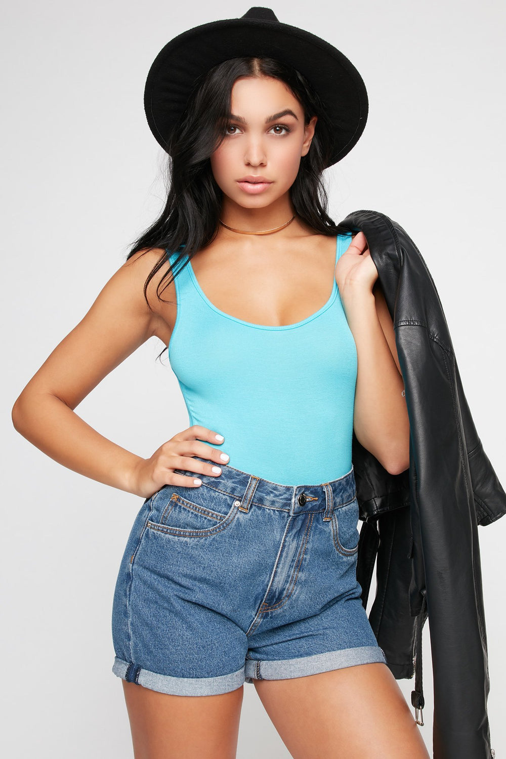 Women Basic Lightweight Bodysuit Ocean Blue