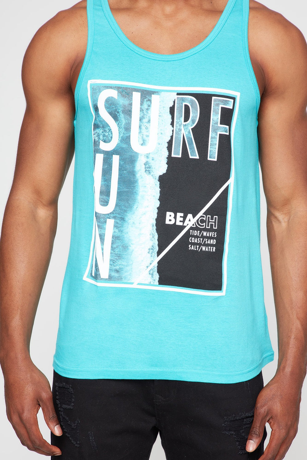 Men Surf Sun Beach Graphic Tank Ocean Blue