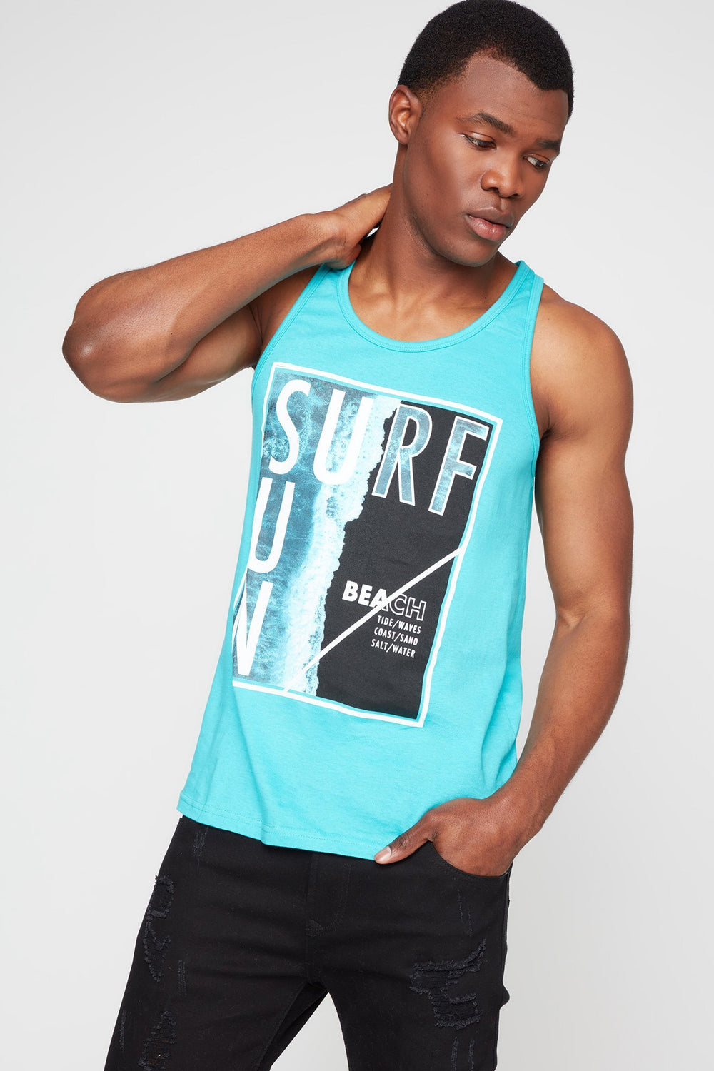 Men Surf Sun Beach Graphic Tank Ocean Blue
