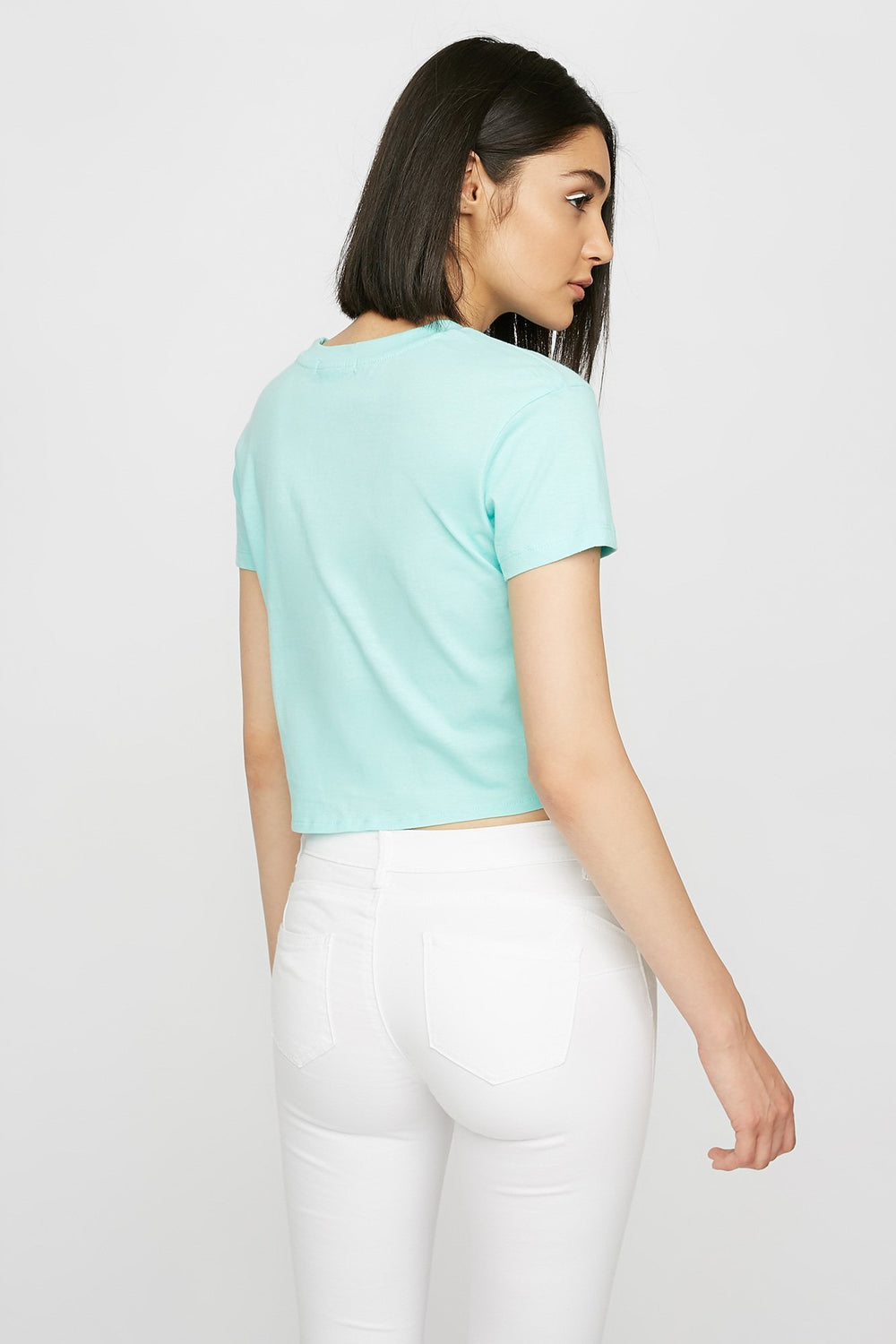 Women Trouble Front-Knot Graphic T-Shirt Ocean Blue