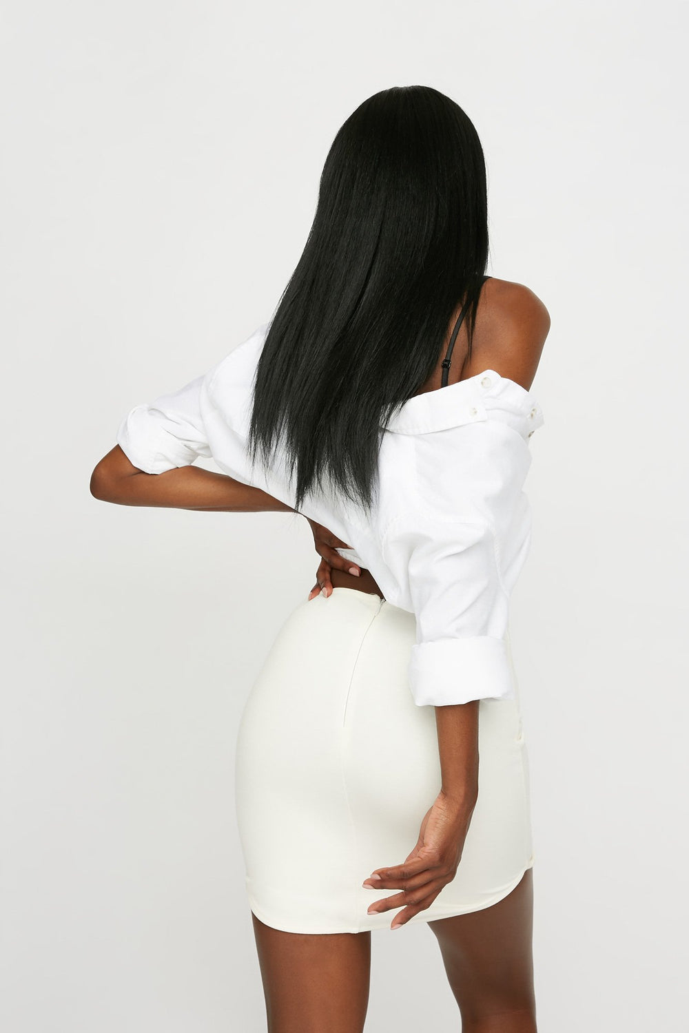 Women High-Rise Dolphin Hem Mini Skirt Off White