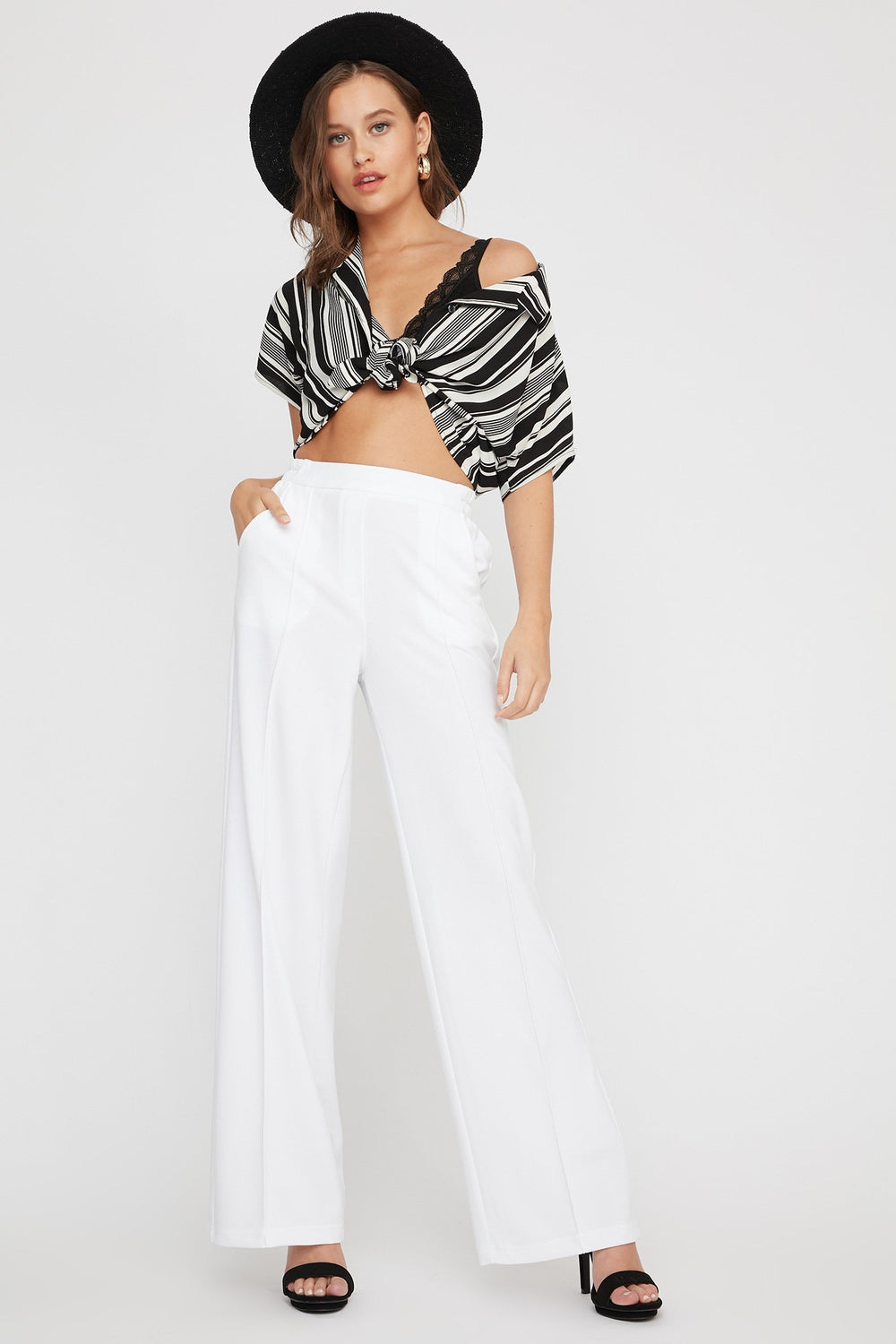 Women High-Rise Pull-On Wide-Leg Pant Off White