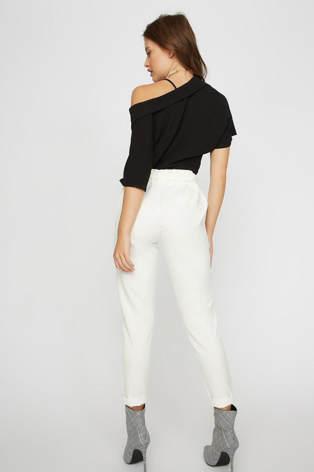 Women High-Rise Self-Tie Paperbag Pant Off White