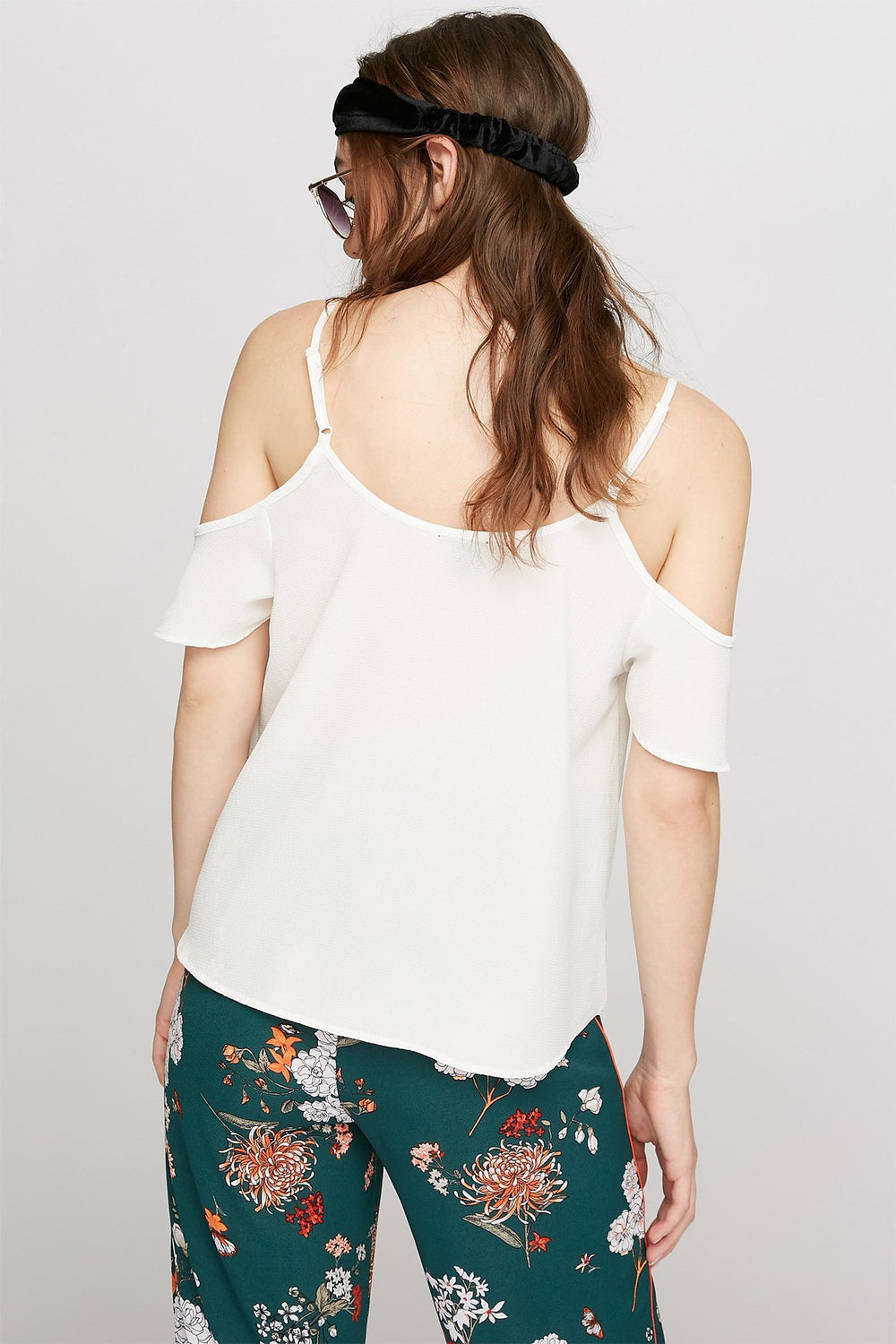 Women Cold Shoulder Button-Up Blouse Off White