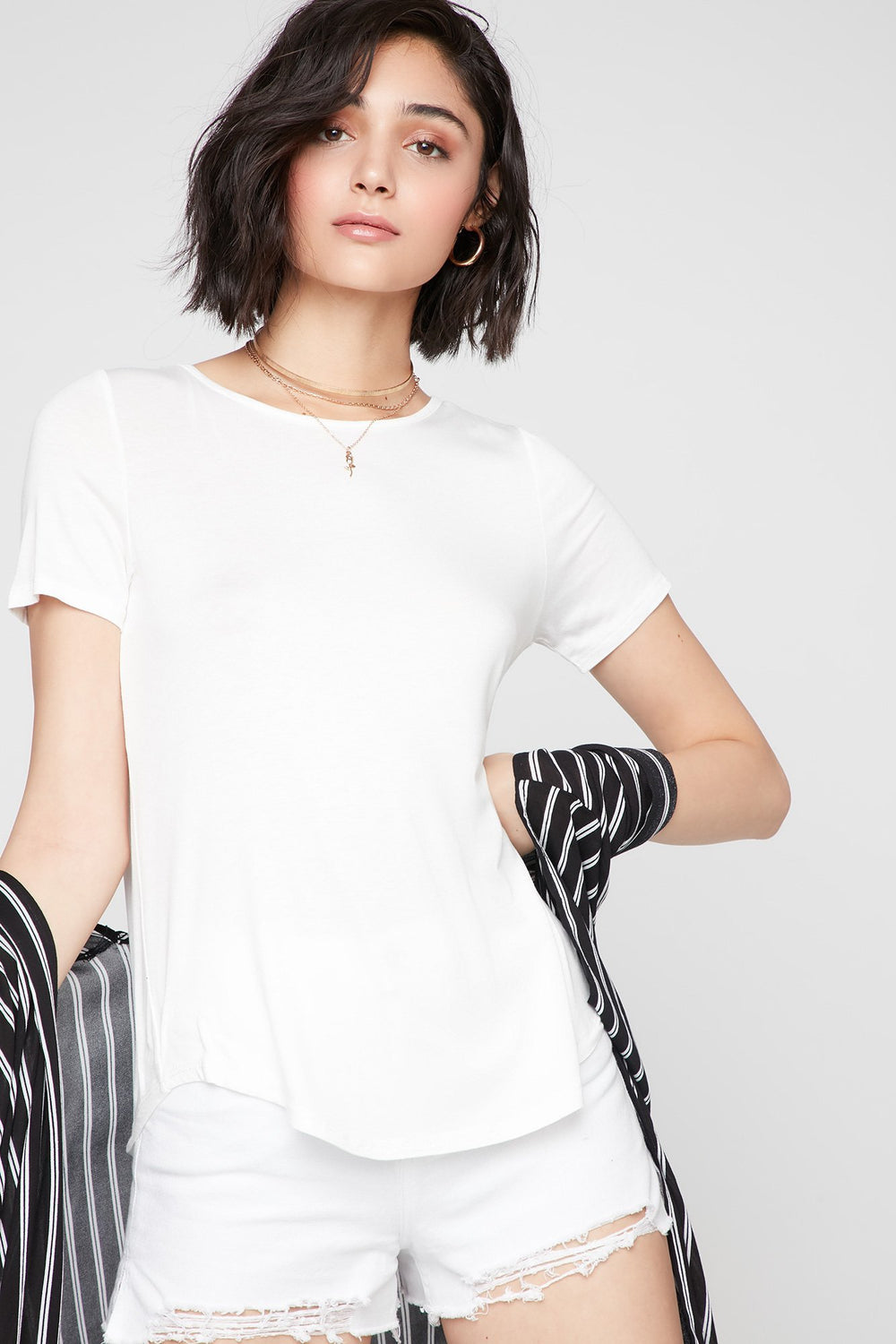Women Crisscross-Back Dolphin Hem T-Shirt Off White