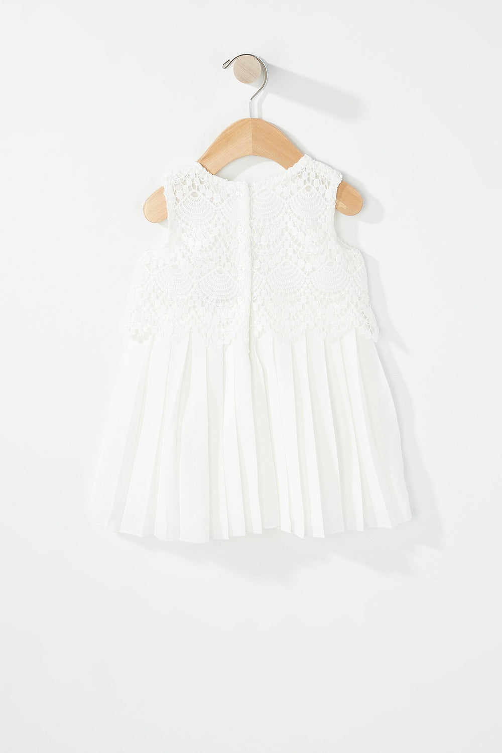 Kids Baby Girl Crochet Pleated Dress Off White