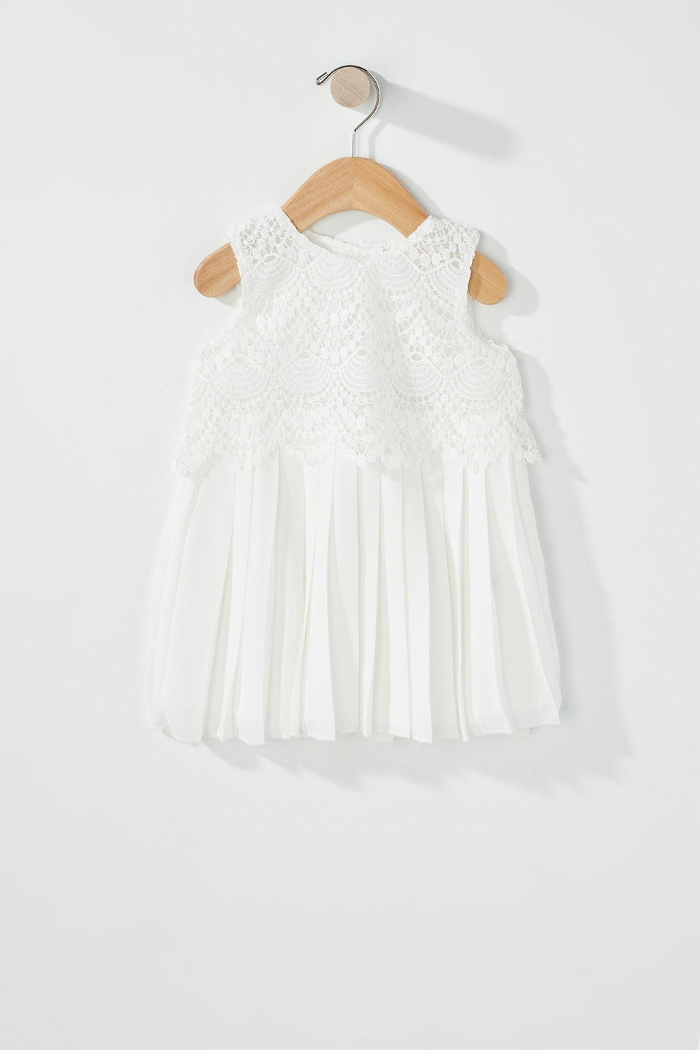 Kids Baby Girl Crochet Pleated Dress Off White