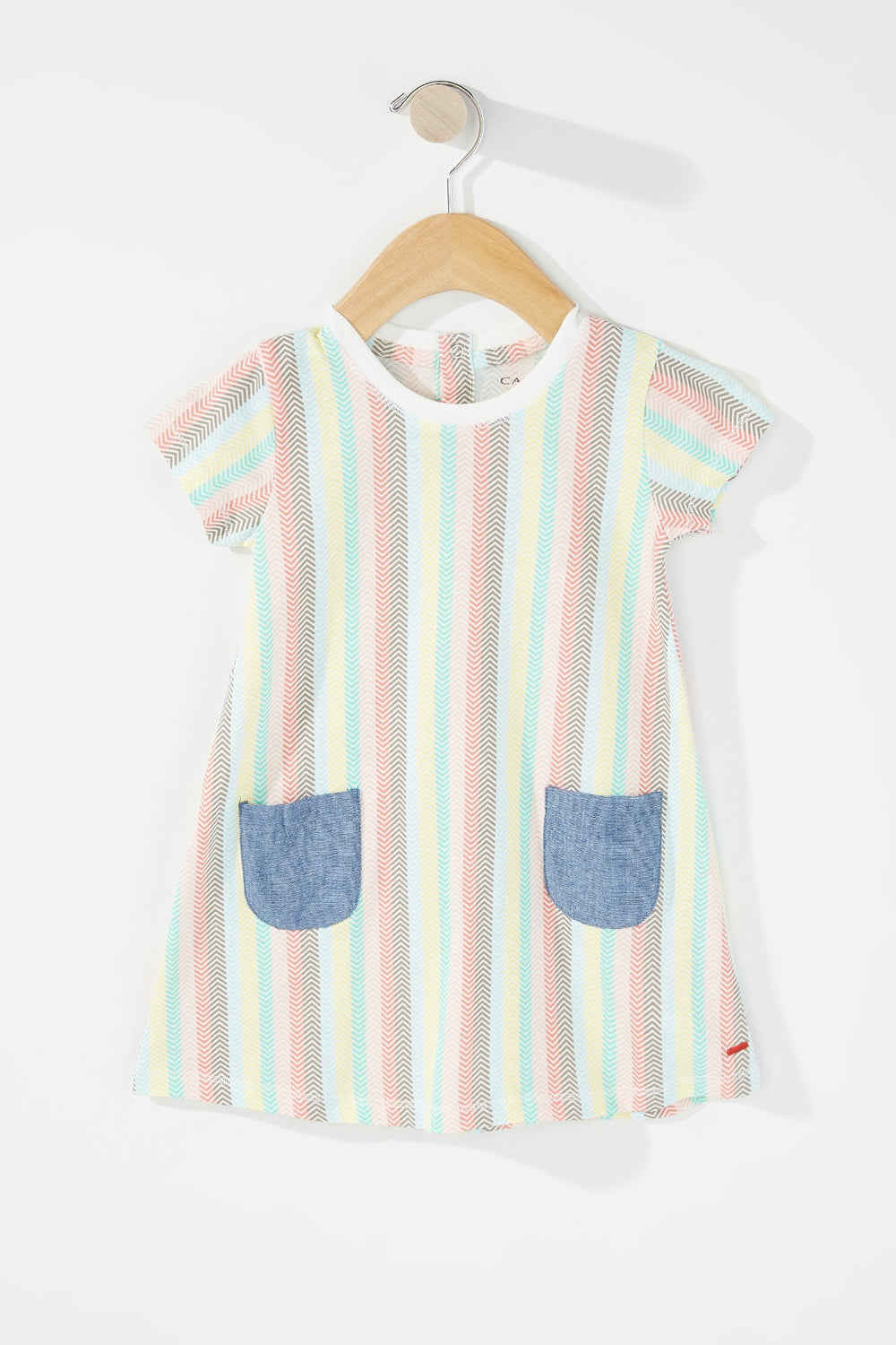 Kids Baby Girl Graphic Chambray Pocket T-Shirt Dress Off White