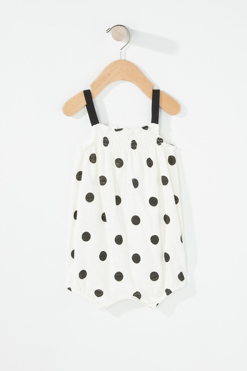 Kids Baby Girl Polka Dot Smocked Onesie Off White