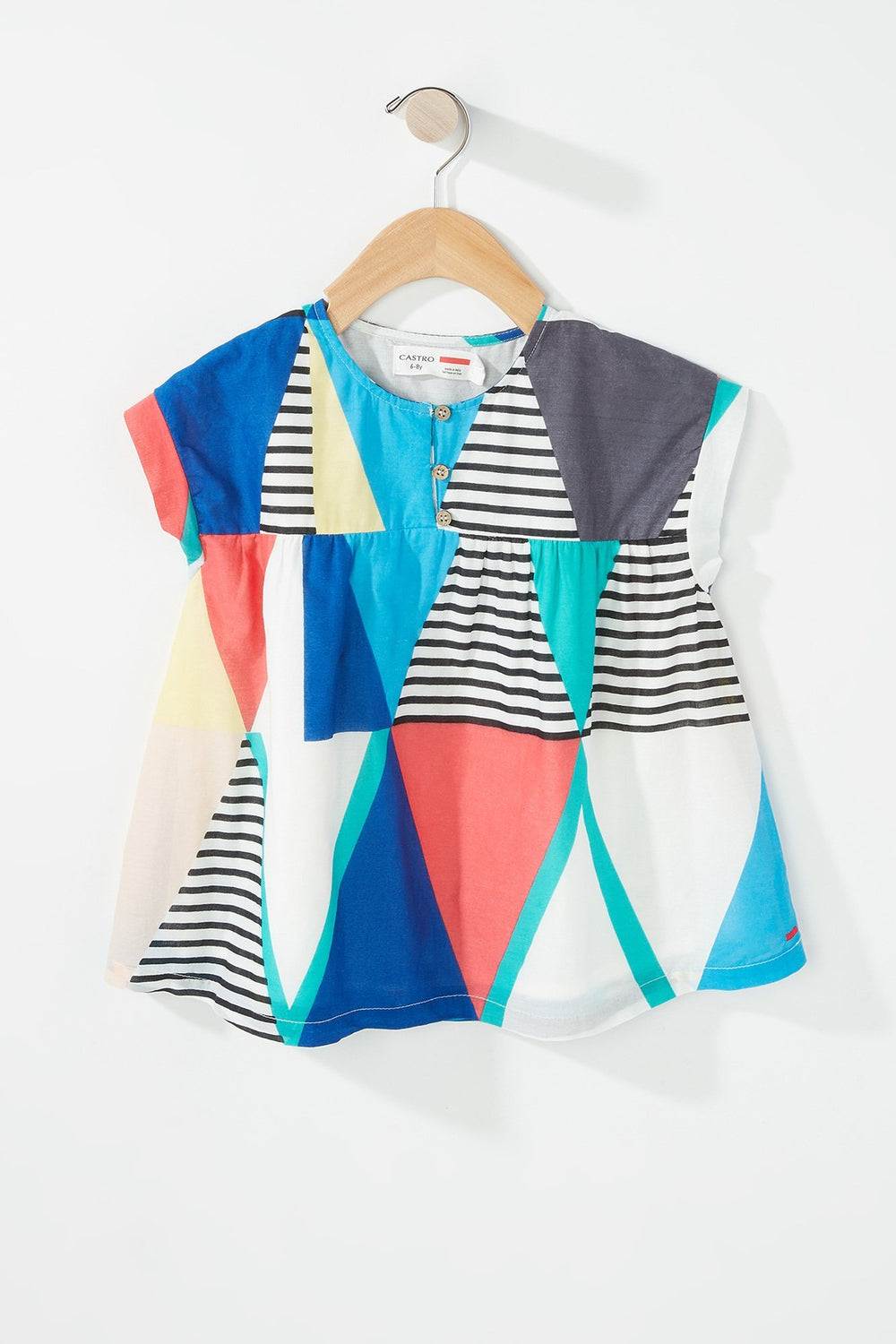 Kids Baby Girl Striped Colour Block Dress Off White