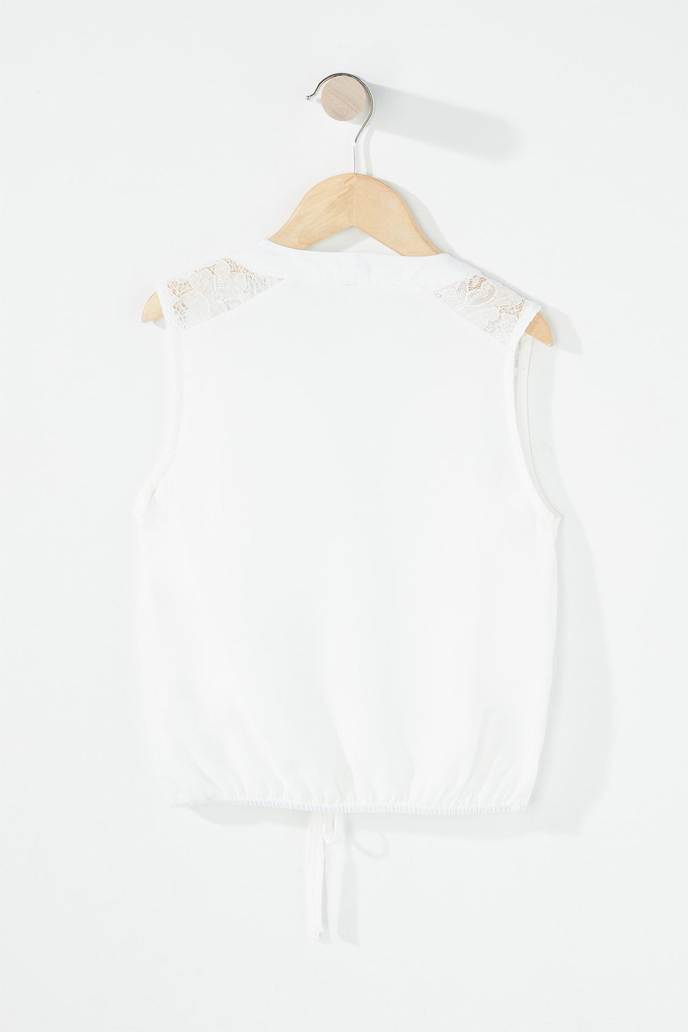 Kids Girls Button-Up Drawstring Cropped Blouse Off White