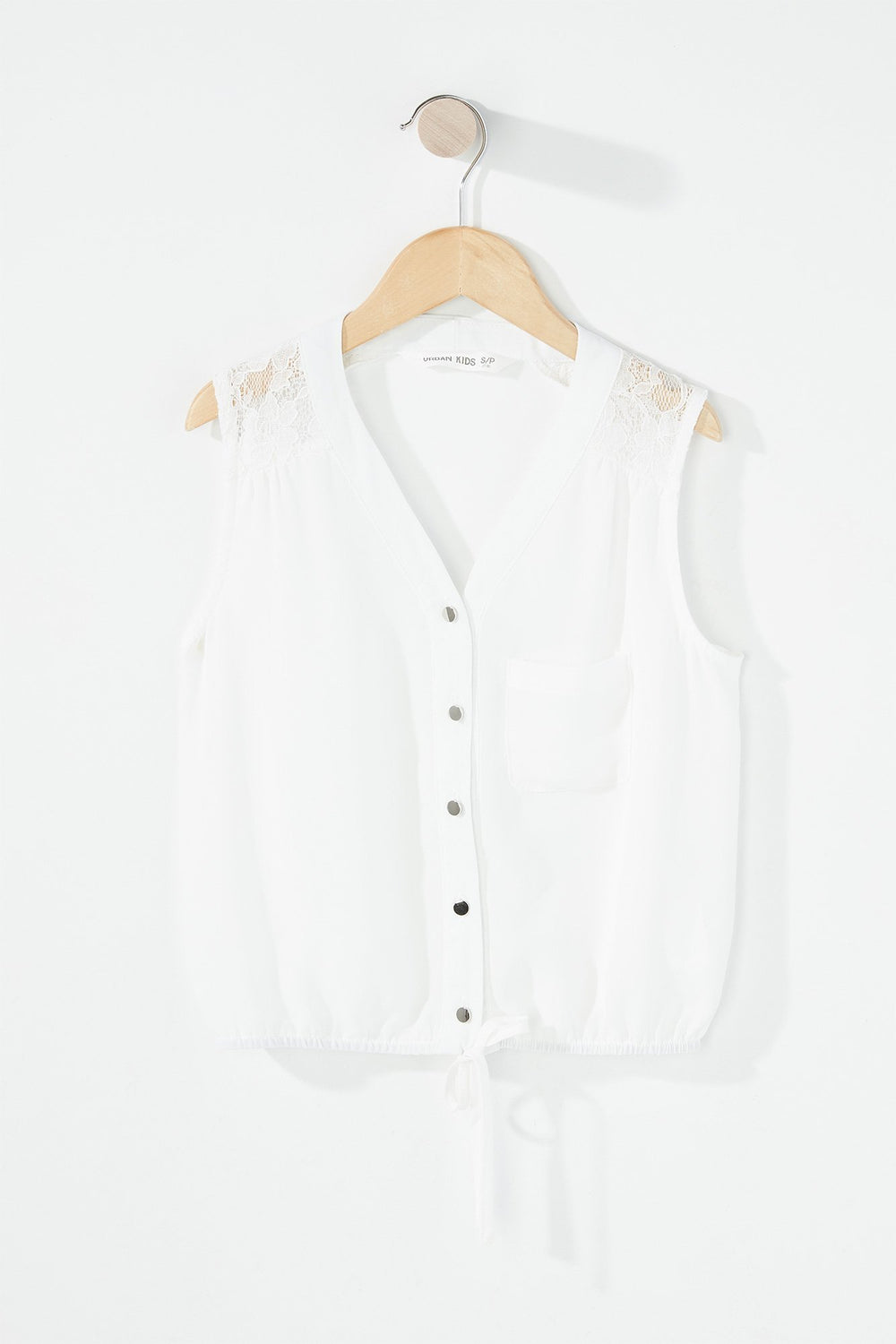 Kids Girls Button-Up Drawstring Cropped Blouse Off White