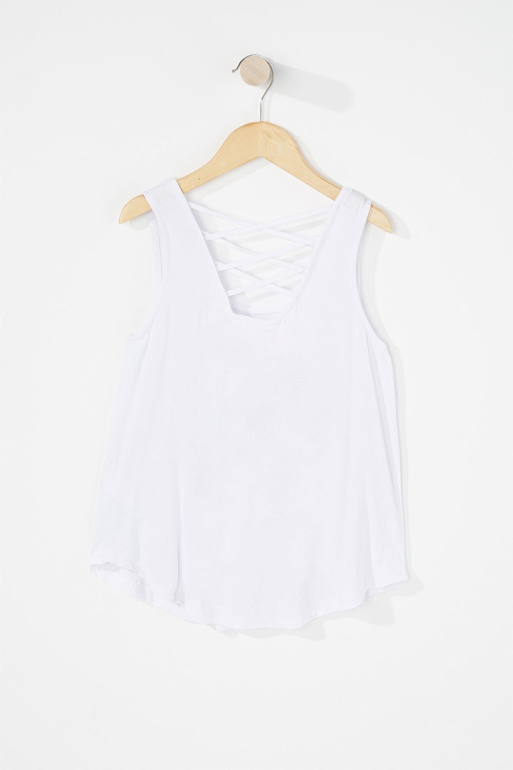 Kids Girls Caged Back Graphic Tank Off White
