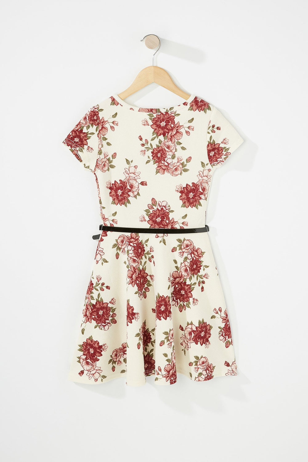 Kids Girls Floral Belted Pleated Dress Off White