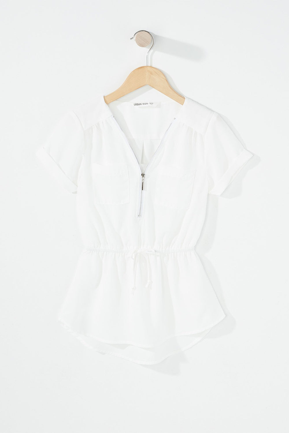 Kids Girls Half-Zip Drawstring Blouse Off White