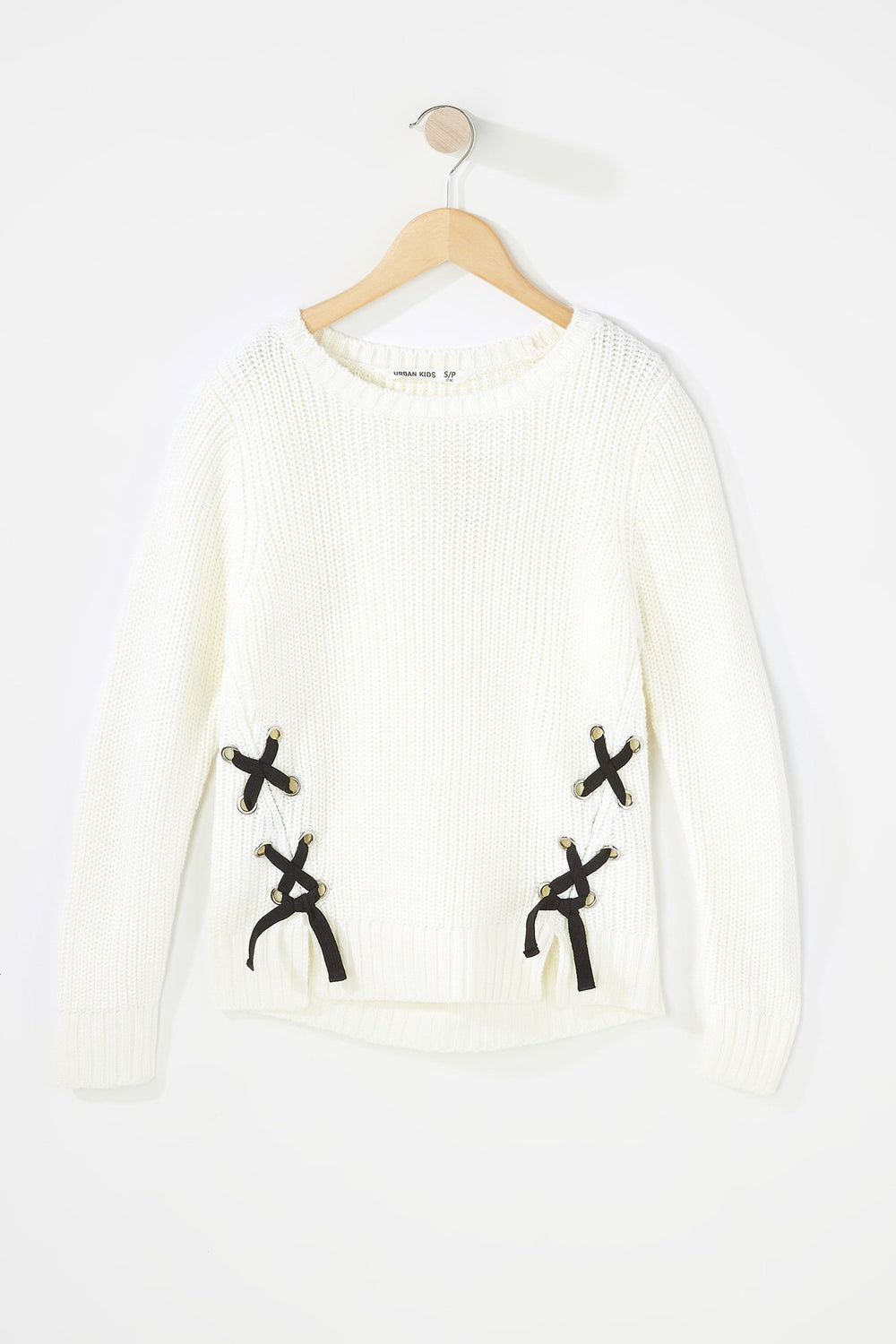 Kids Girls Lace-Up Knit Popover Sweater Off White