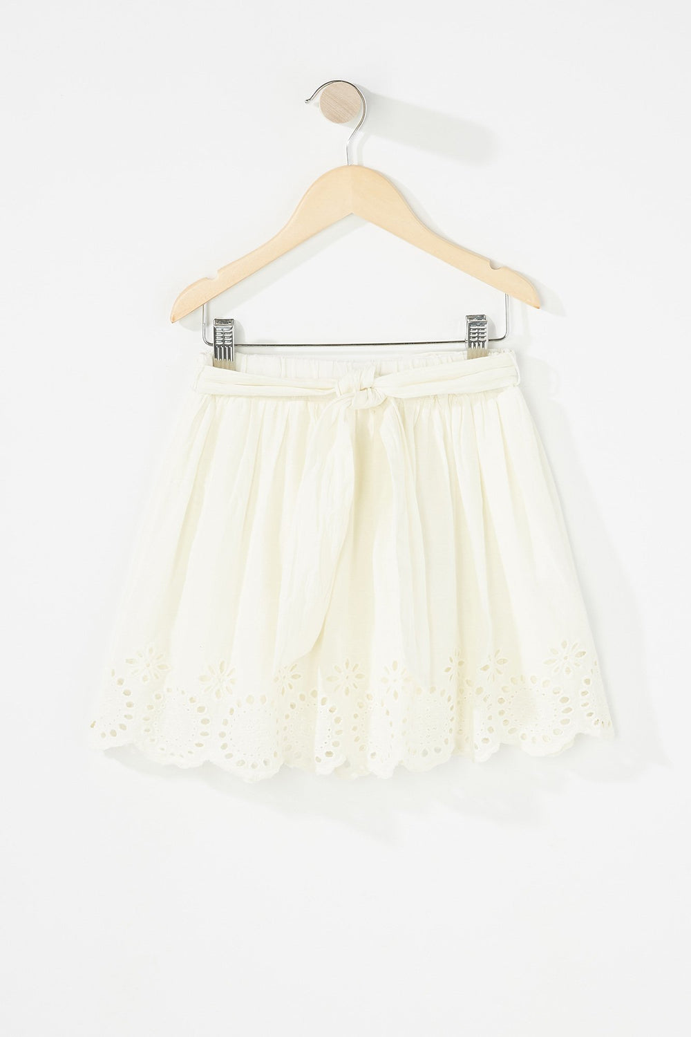 Kids Girls Self-Tie Perforated Skirt Off White