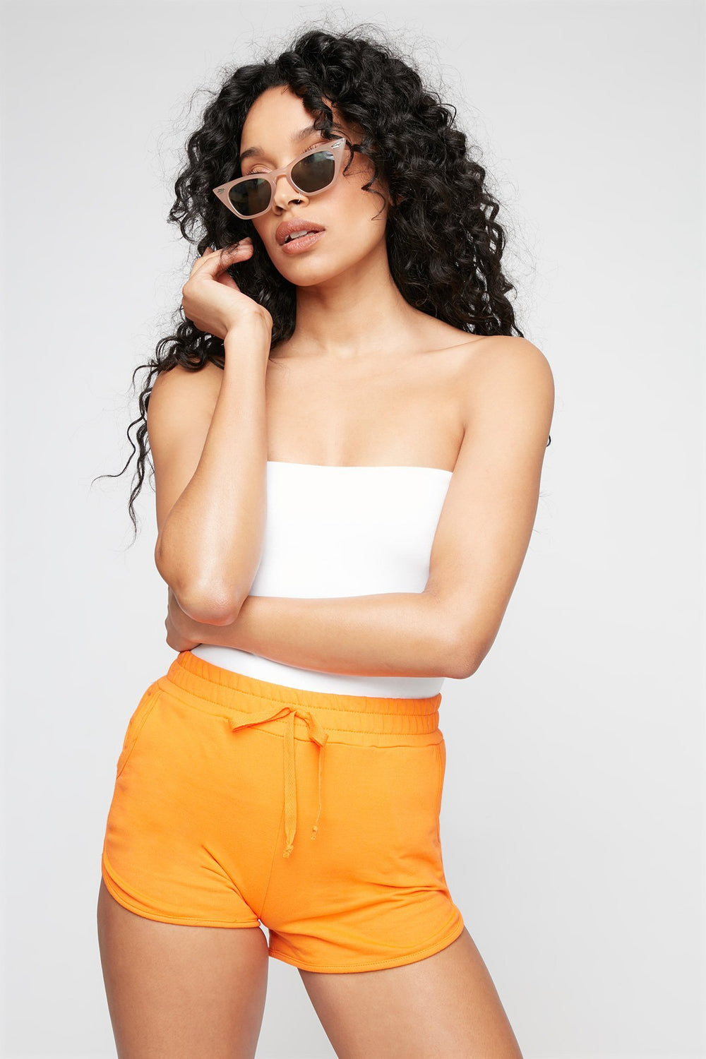Women Short à liséré contrastant avec taille coulissante Orange