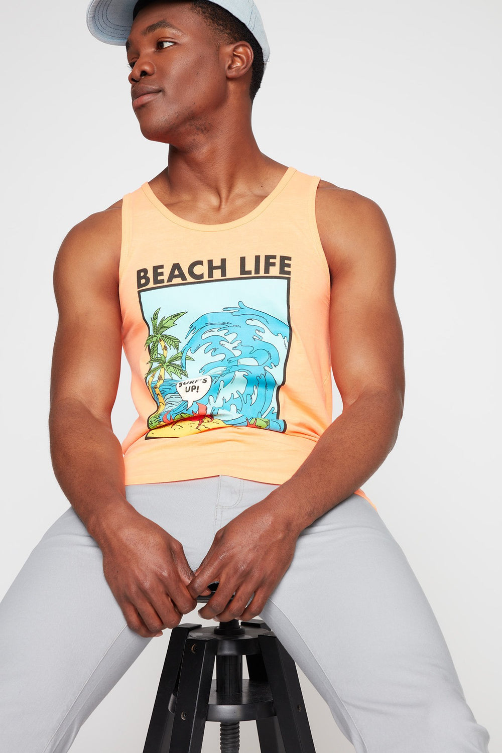 Men Beach Life Graphic Tank Orange