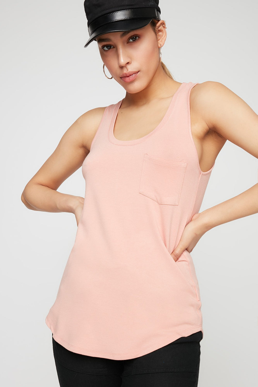 Women Racerback Dolphin Hem Tank Peach