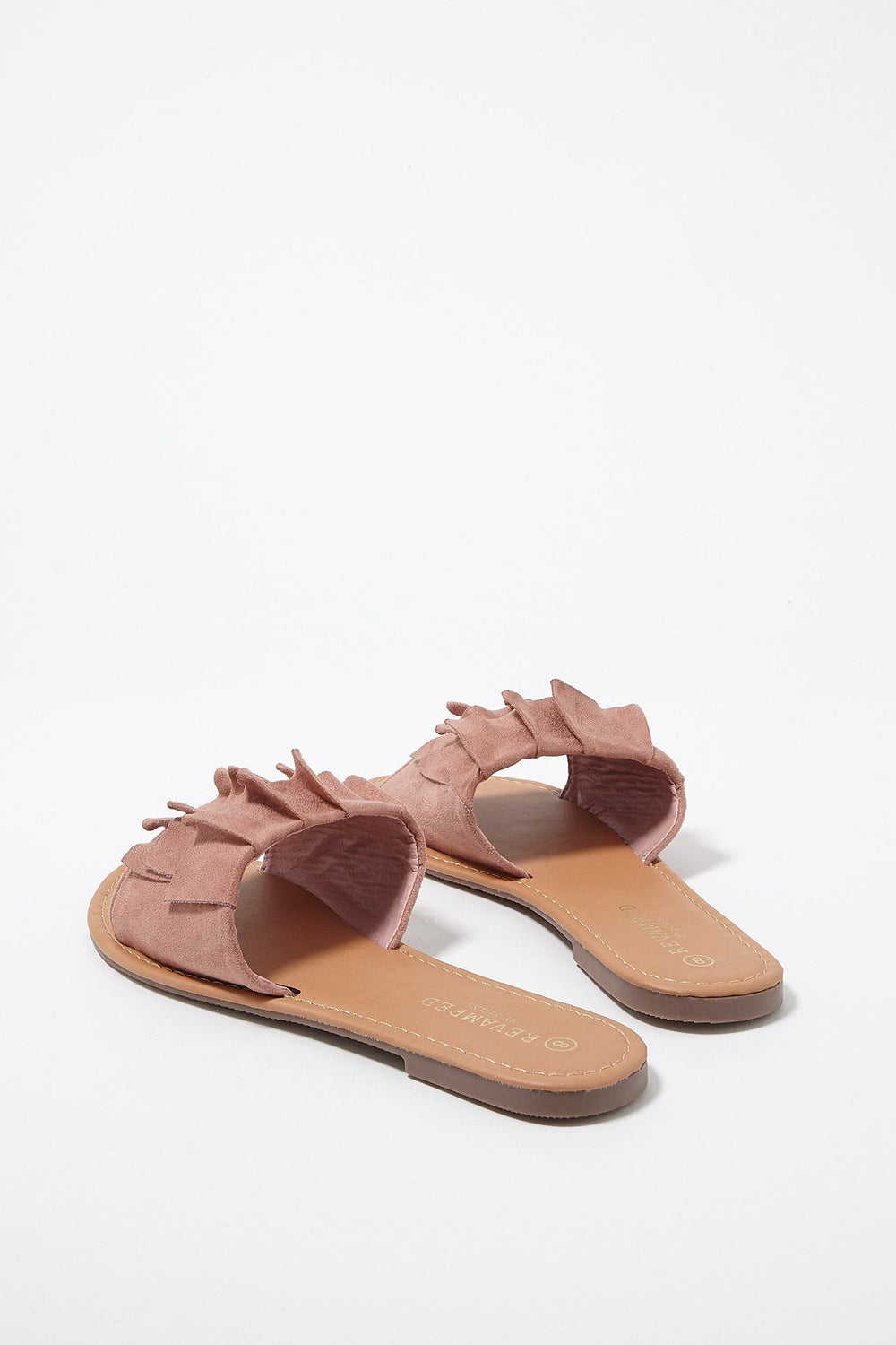 Women Faux-Suede Ruffle Slip-On Sandal Pink