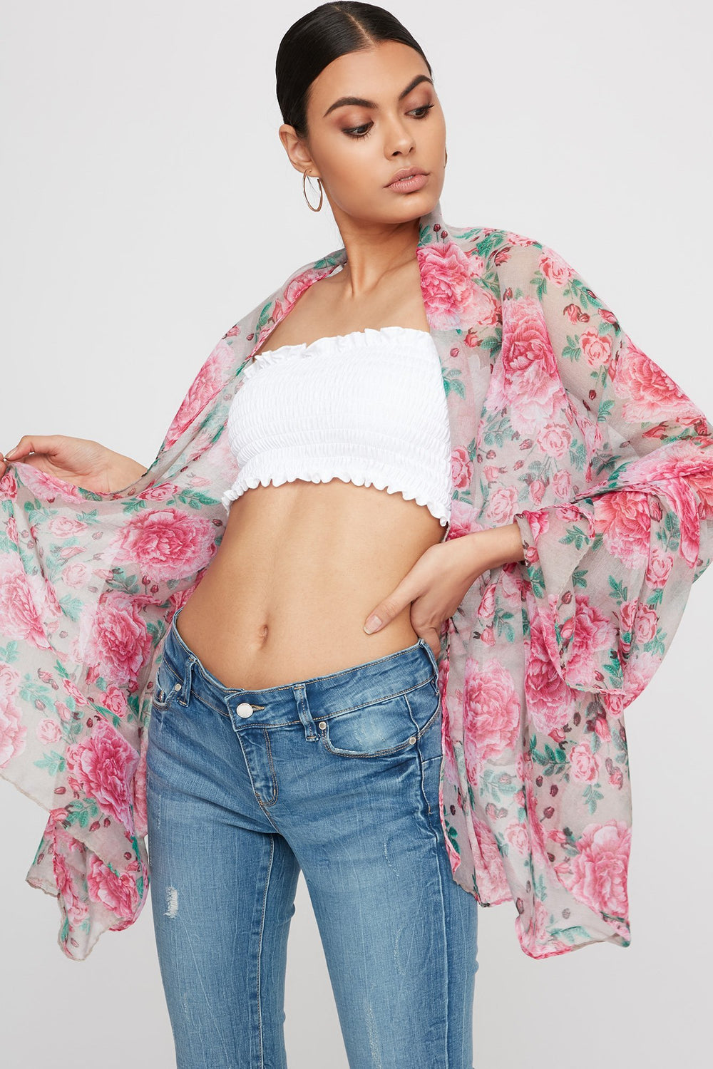Women Floral Lightweight Scarf Pink