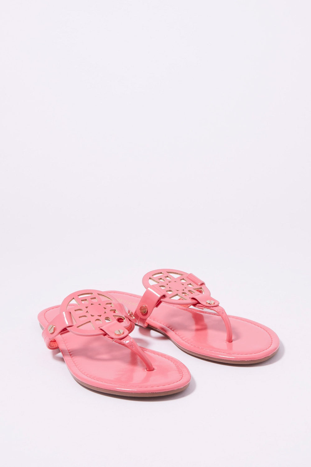 Women Medallion T-Bar Slip-On Sandal Pink