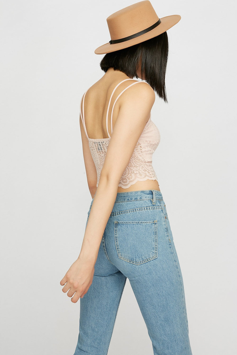 Women V-Neck Ribbed Lace Camisole Pink