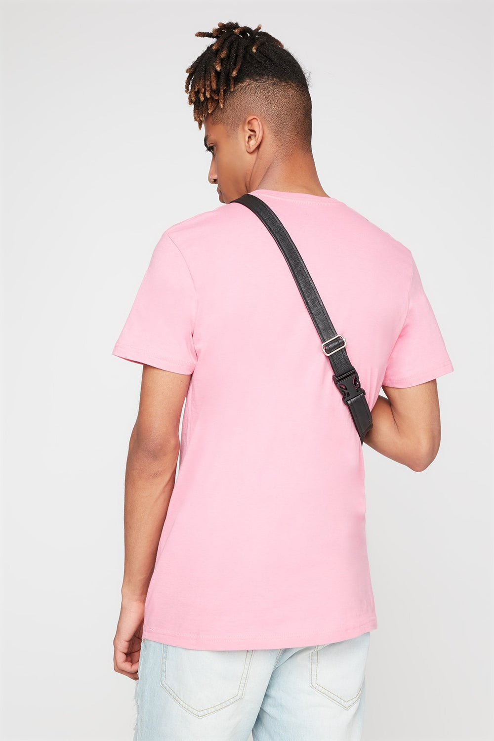 Men Basic Pastel Soft V-Neck T-Shirt Pink