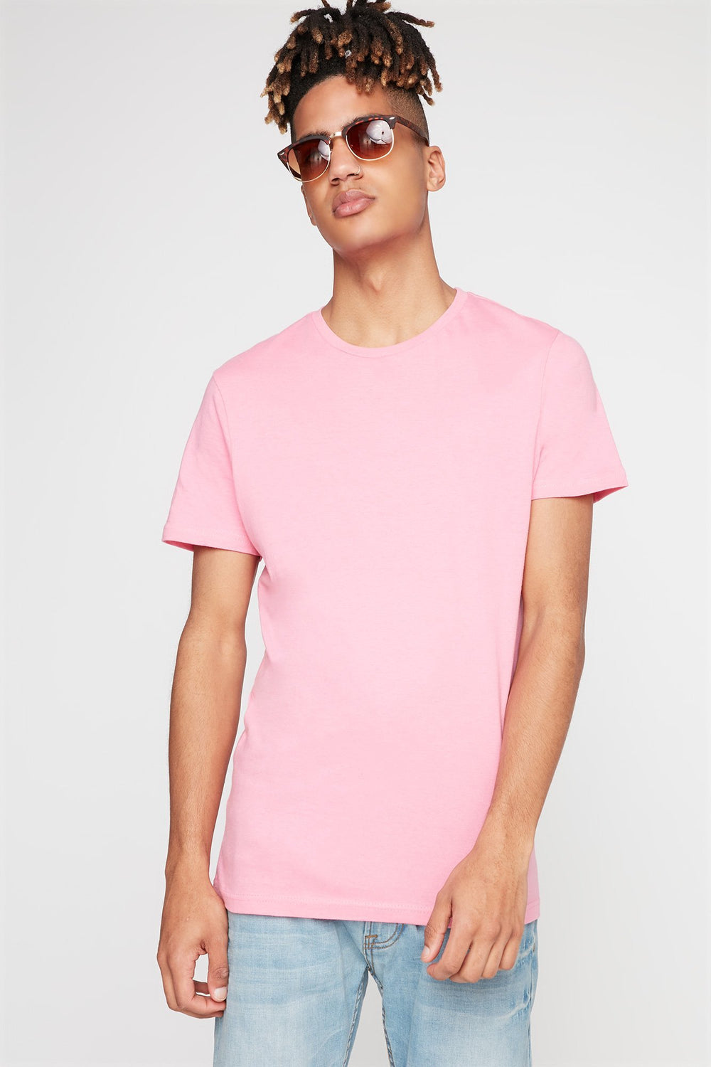 Men Basic Soft Pastel Crewneck T-Shirt Pink