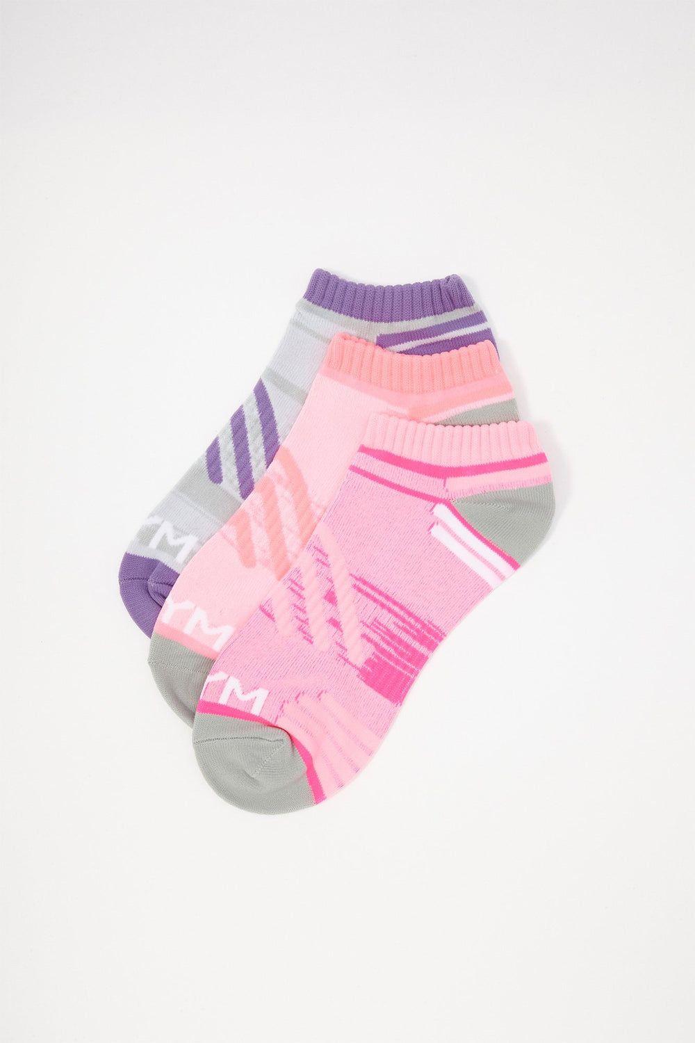 Women Colour Block Gym Ankle Socks (3 Pairs) Pink
