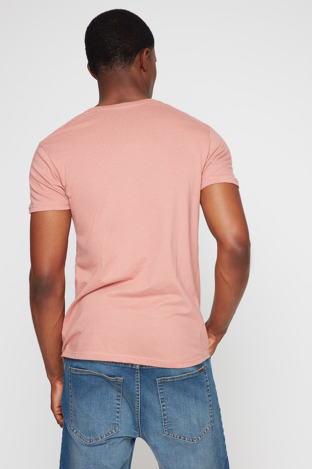 Men Coloured Basic V-Neck T-Shirt Pink