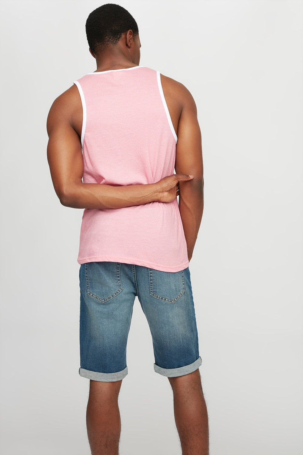 Men Coloured Pocket Ringer Tank Pink